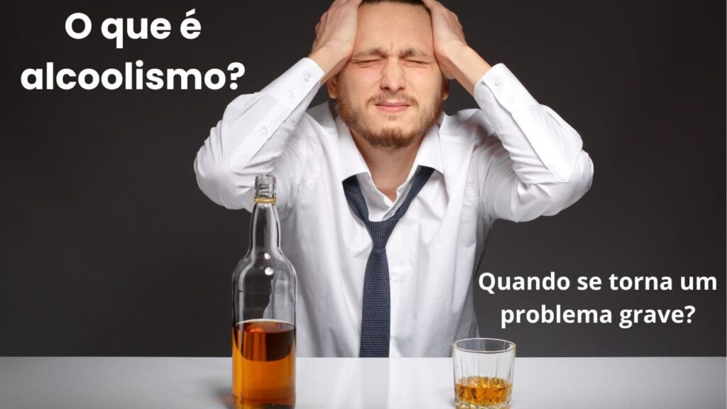 Infográfico mostrando os três estágios do alcoolismo, desde o consumo abusivo até a dependência severa.